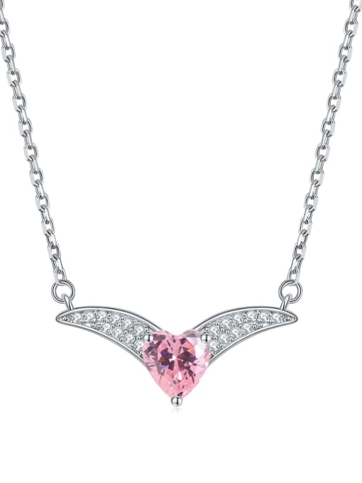 Pink [October] 925 Sterling Silver Birthstone Heart Dainty V Shape Pendant Necklace